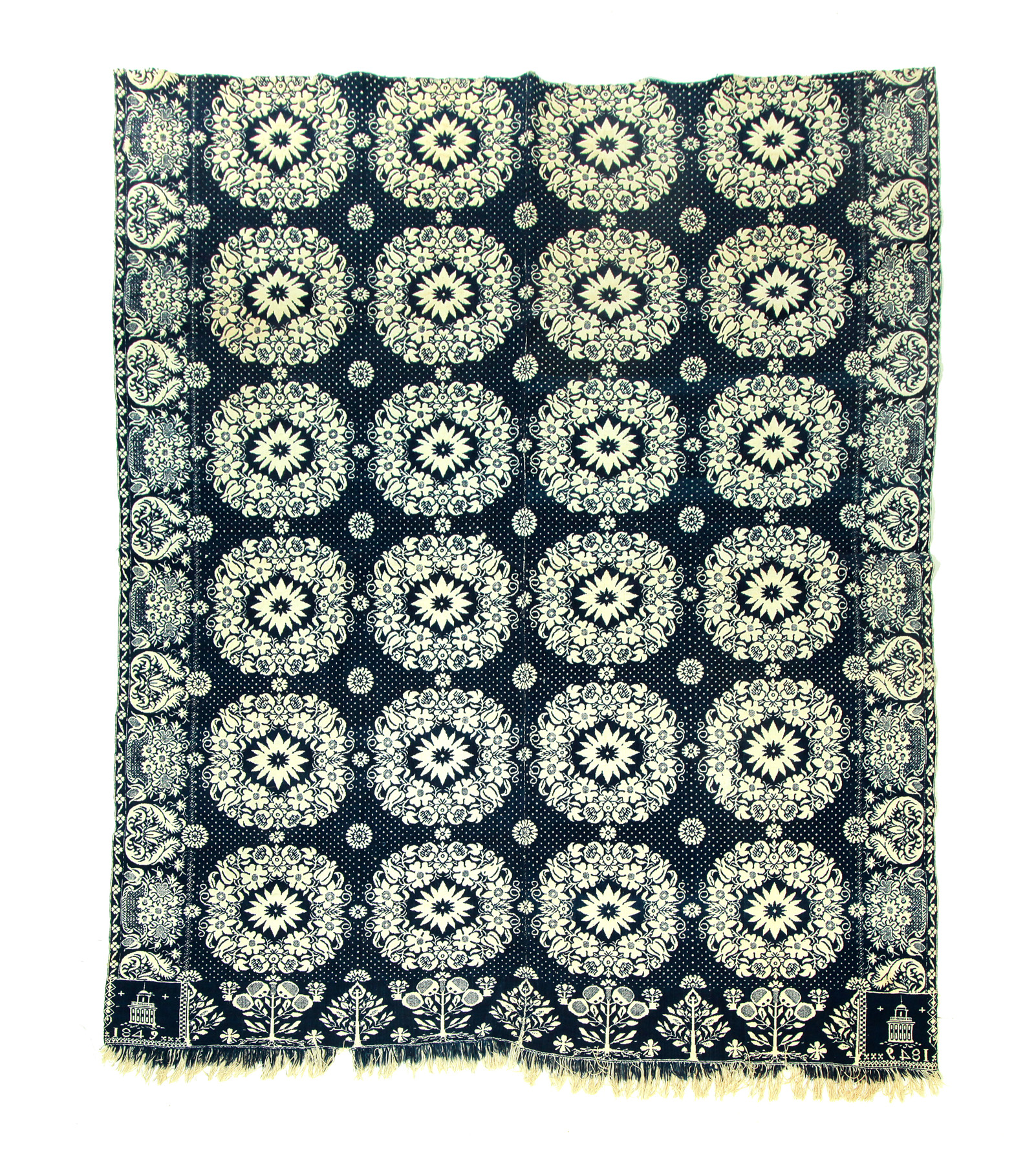 Appraisal: INDIANA JACQUARD COVERLET Woven by Charles Adolph Wayne County wool