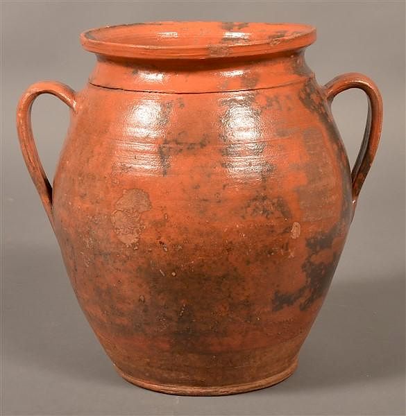 Appraisal: th Century Mottle Glazed Redware Storage Jar th Century Mottle