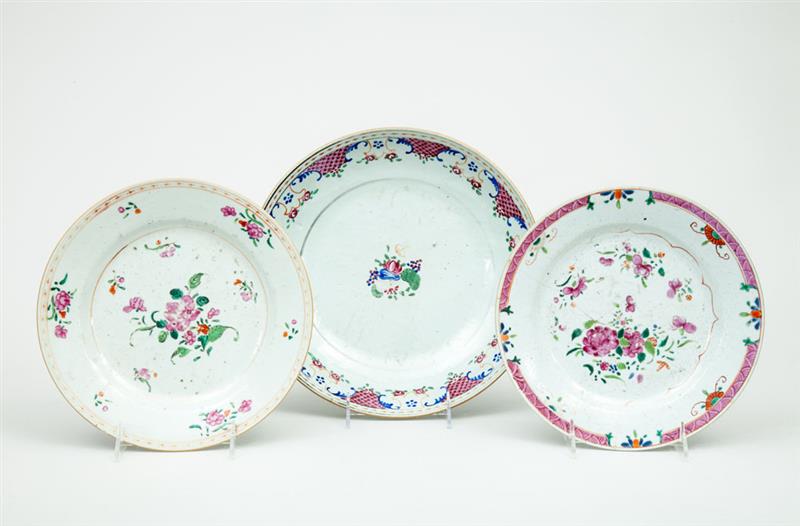 Appraisal: Chinese Export Famille Rose Porcelain Deep Dish and Two Plates