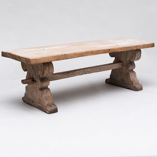 Appraisal: LARGE CONTINENTAL BAROQUE STYLE OAK TRESTLE TABLE x ft in