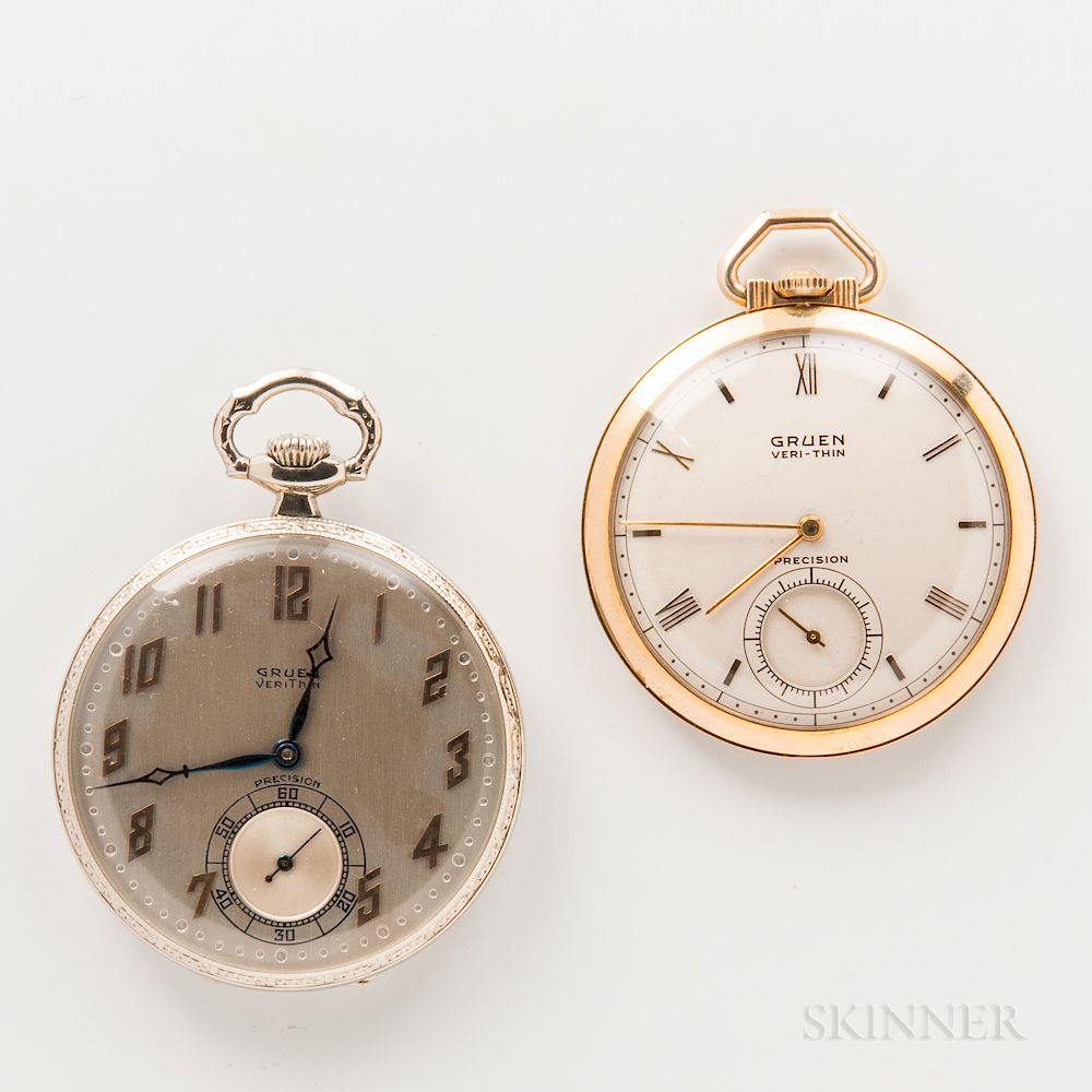 Appraisal: Gruen kt White Gold Open-face Watch and Gold-filled Open-face Watch