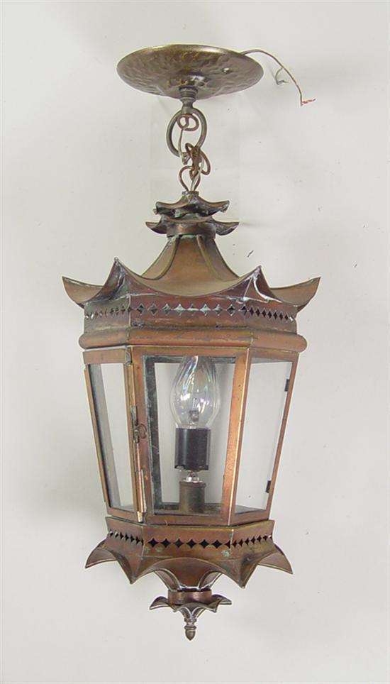 Appraisal: Copper Hall Lantern Mid th Century Hexagonal pagoda-roofed form having