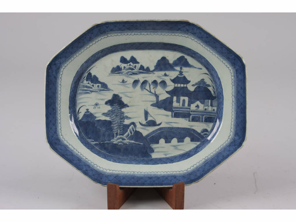 Appraisal: Chinese Export Porcelain Platter Mid- th c typical pagoda and