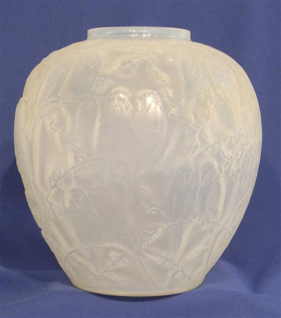 Appraisal: R Lalique opalescent glass vase ''Perruches'' c engraved ''R Lalique''