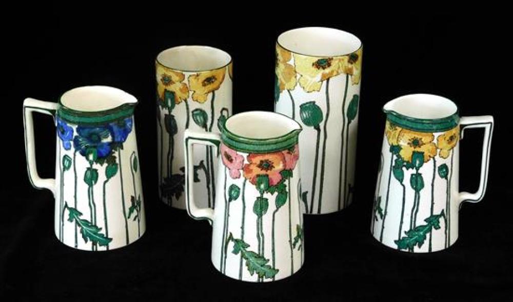 Appraisal: Royal Doulton Poppy pattern pottery five pieces Art Nouveau style