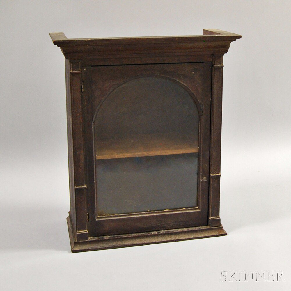 Appraisal: Walnut Hanging Cupboard the cove-molded cornice over a glazed hinged