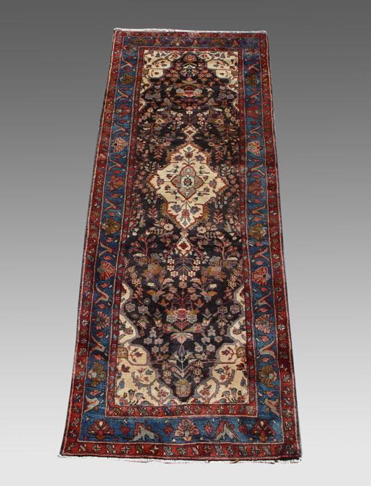 Appraisal: HAMADAN CARPET RUNNER Black ground Approx ' '' x ''