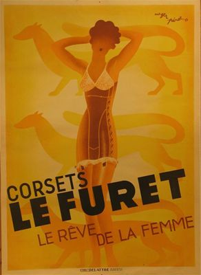 Appraisal: Corsets Le Furet' a lithographic poster designed by Roger Perot