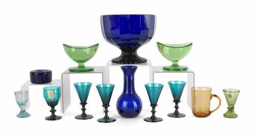 Appraisal: Cobalt glass bowl th c h together with a cobalt