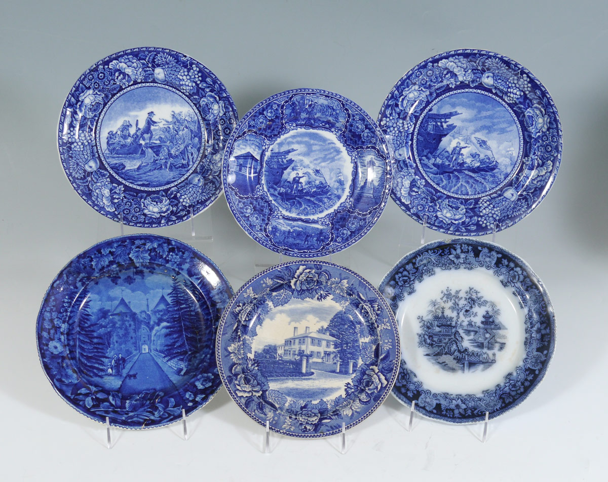 Appraisal: STAFFORDSHIRE HISTORICAL BLUE PLATES Wedgwood home of Ralph Waldo Emerson