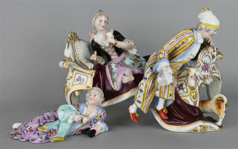 Appraisal: MEISSEN STYLE PORCELAIN FIGURE GROUP 'DISCOVERED LOVER' IN TWO PIECES