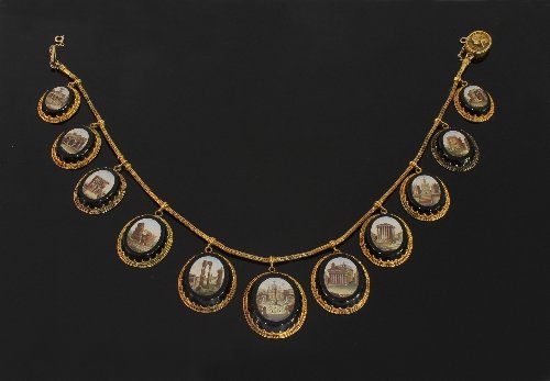 Appraisal: An Italian micromosaic necklace hung with eleven oval panels depicting