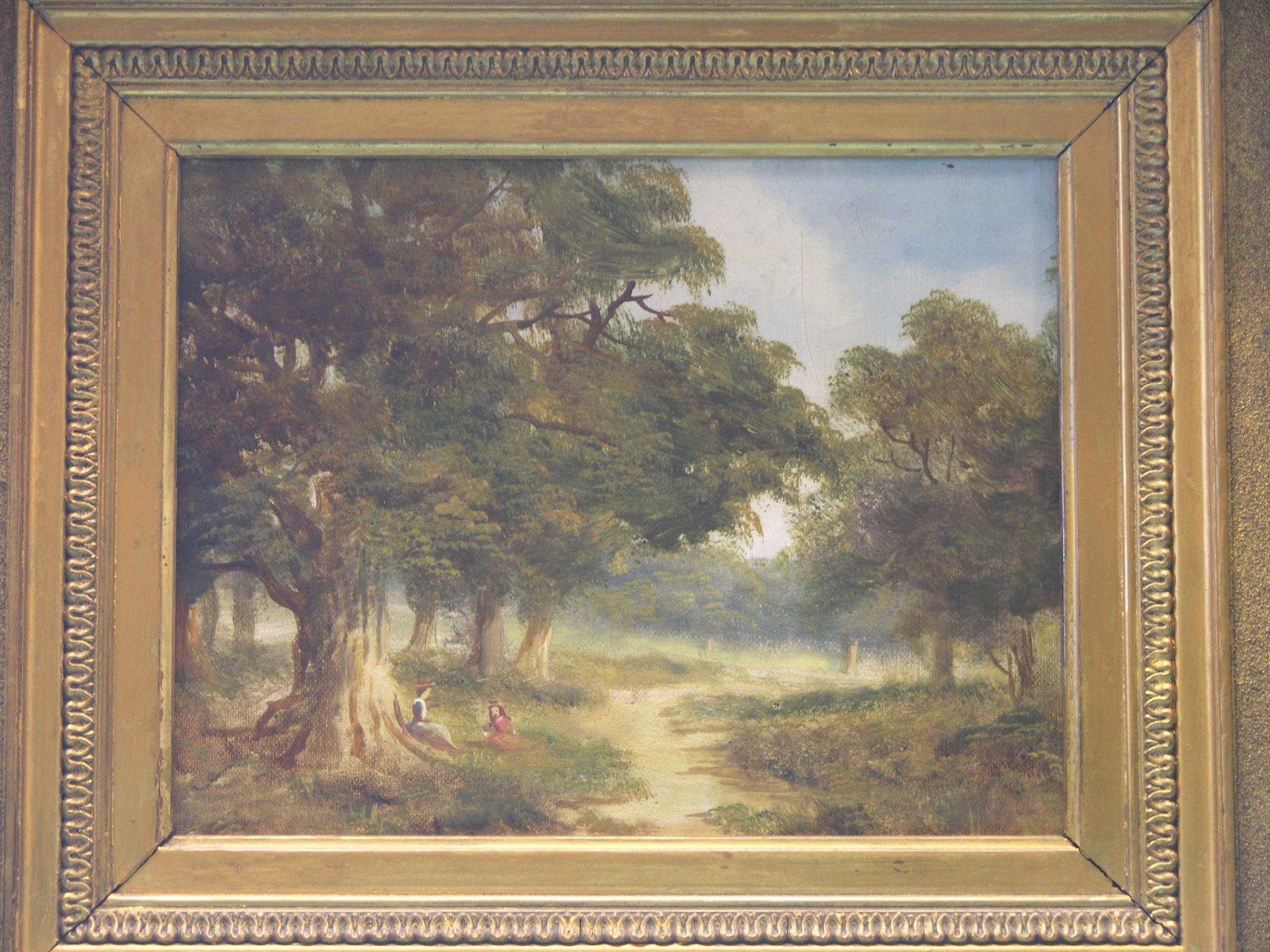 Appraisal: A th century oil on canvas wooded pathway with figures