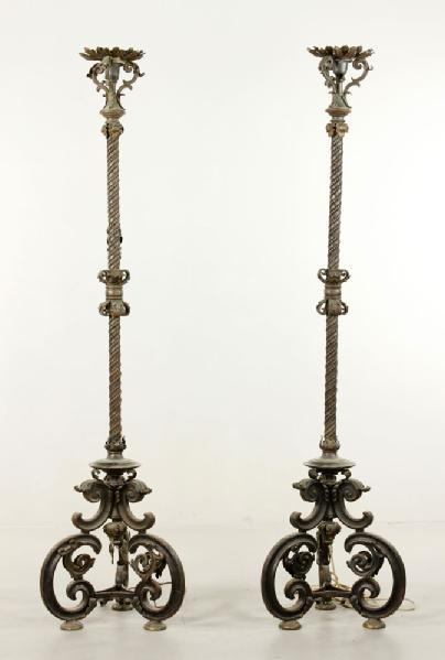 Appraisal: - Pr Monumental Iron and Bronze Torchieres Pair of monumental