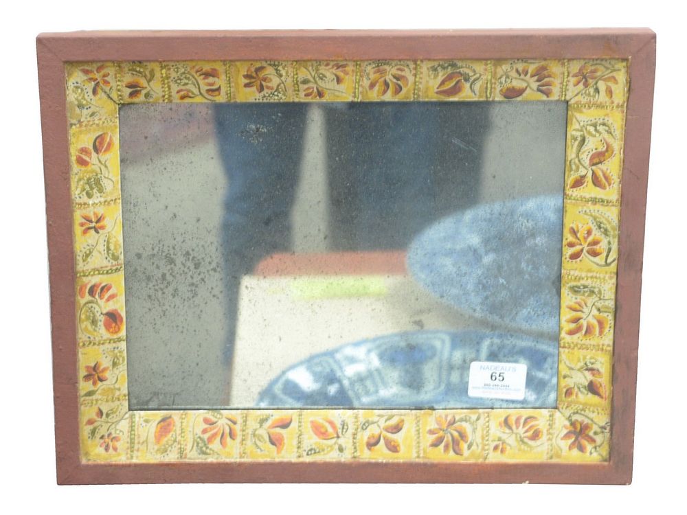 Appraisal: Folk Art Wood Framed Mirror having painted flowers and leaf