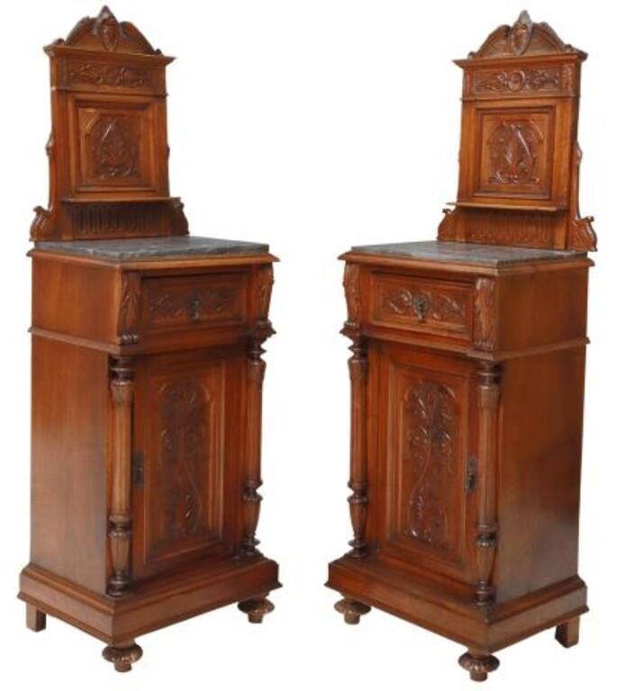 Appraisal: pair Italian carved walnut bedside cabinets th c having raised