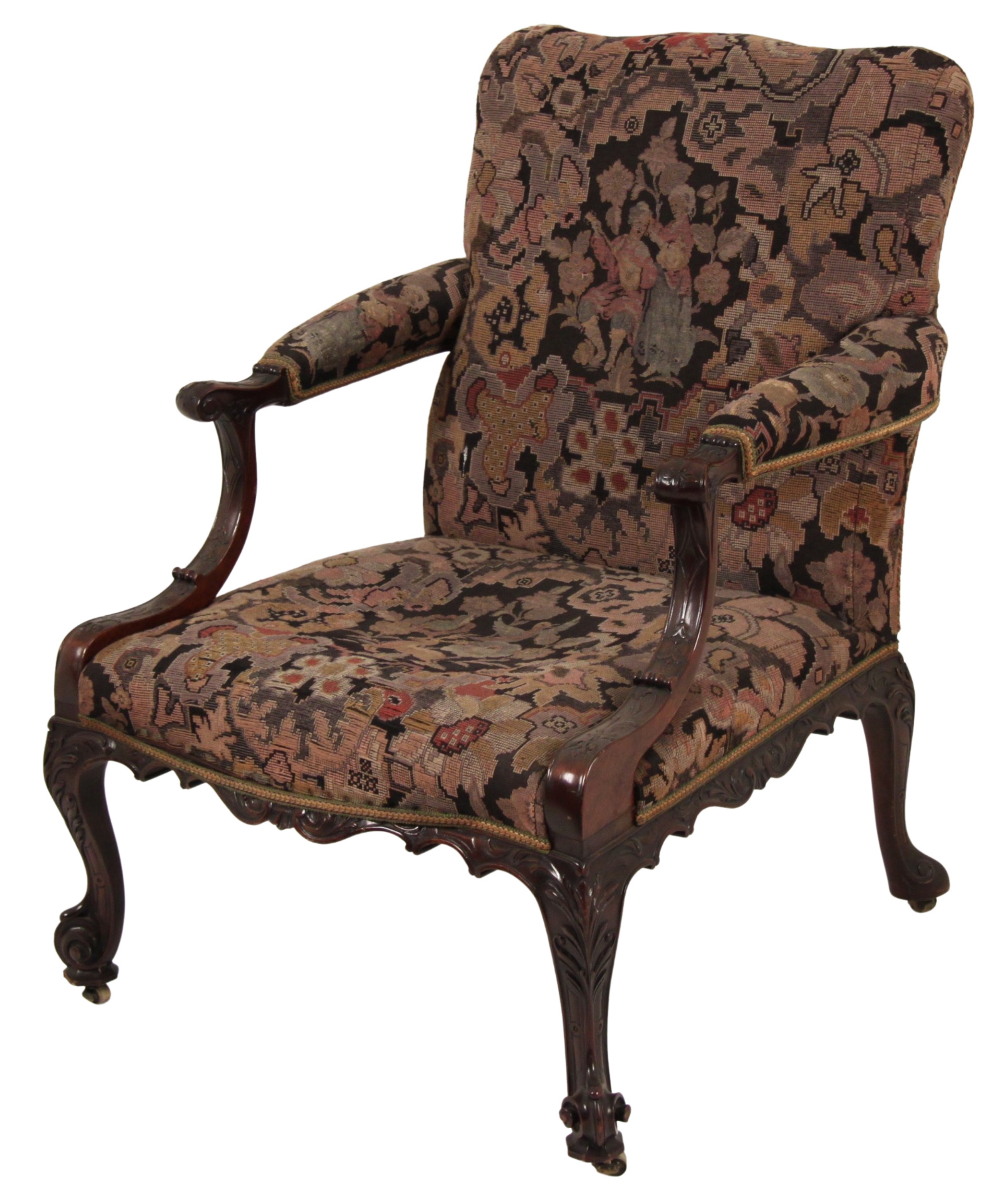 Appraisal: IRISH GEORGIAN STYLE GAINSBORO ARM CHAIR Irish Georgian style carved