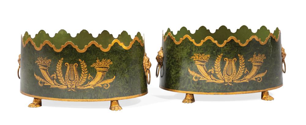 Appraisal: Pair of French Tole Peinte Verrieres gilt lyre and cornucopia