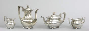 Appraisal: A -Piece Sterling Silver Tea Service A handsome four-piece boat-shaped