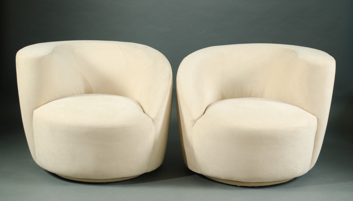 Appraisal: PAIR OF MODERN SWIVEL LOUNGE CHAIRS Vladimir Kagan design Nautilus