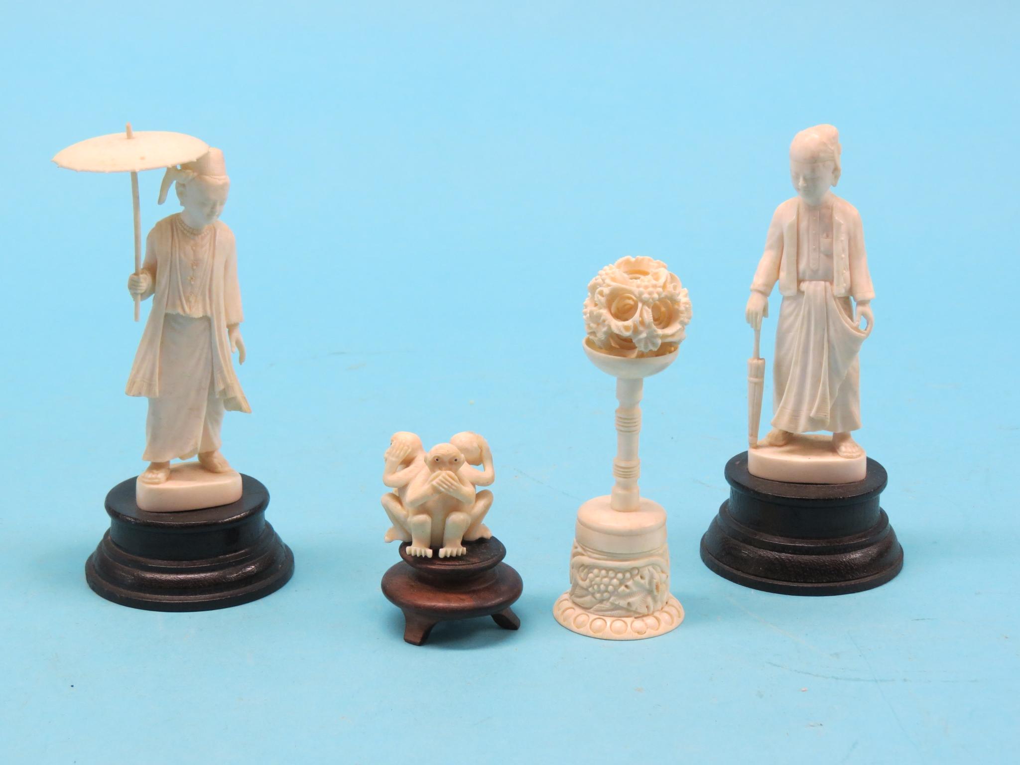 Appraisal: A pair of Chinese ivory figures each a lady with