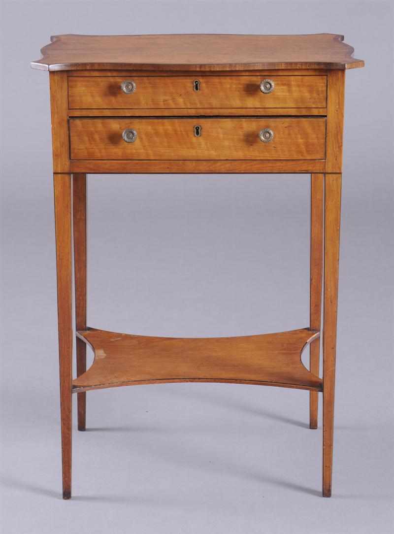 Appraisal: GEORGE III INLAID SATINWOOD WORK TABLE The hinged top with