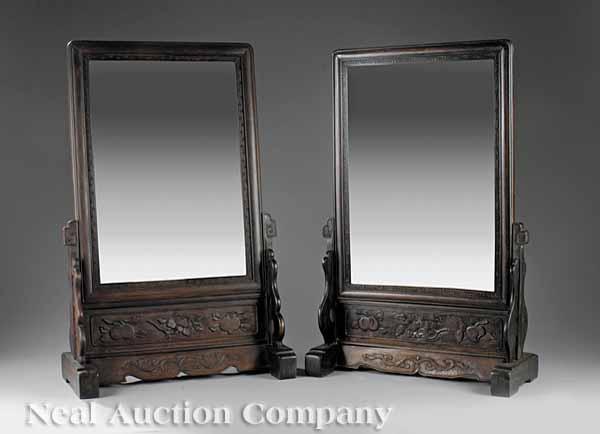 Appraisal: Two Antique Chinese Carved Hardwood Dressing Mirrors late th c