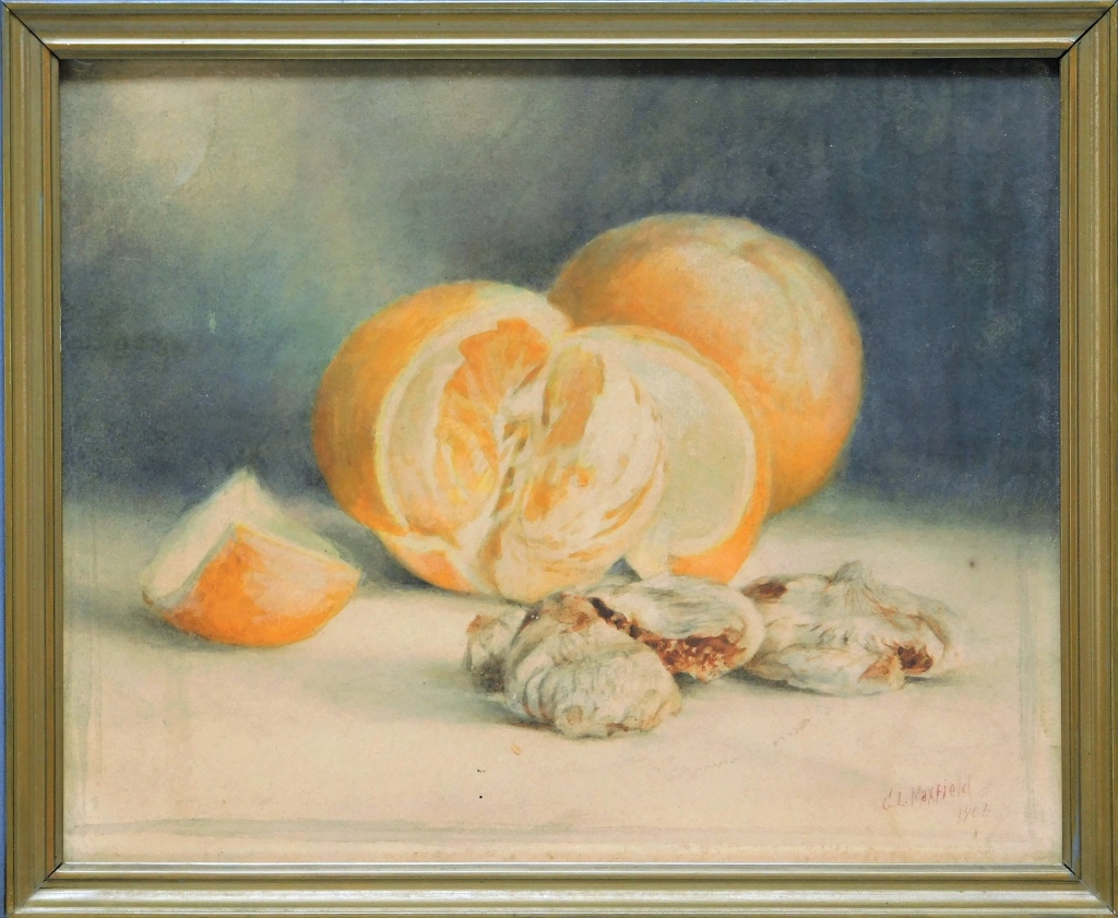 Appraisal: CLARA MAXFIELD ORANGE STILL LIFE WC PAINTING Rhode Island United