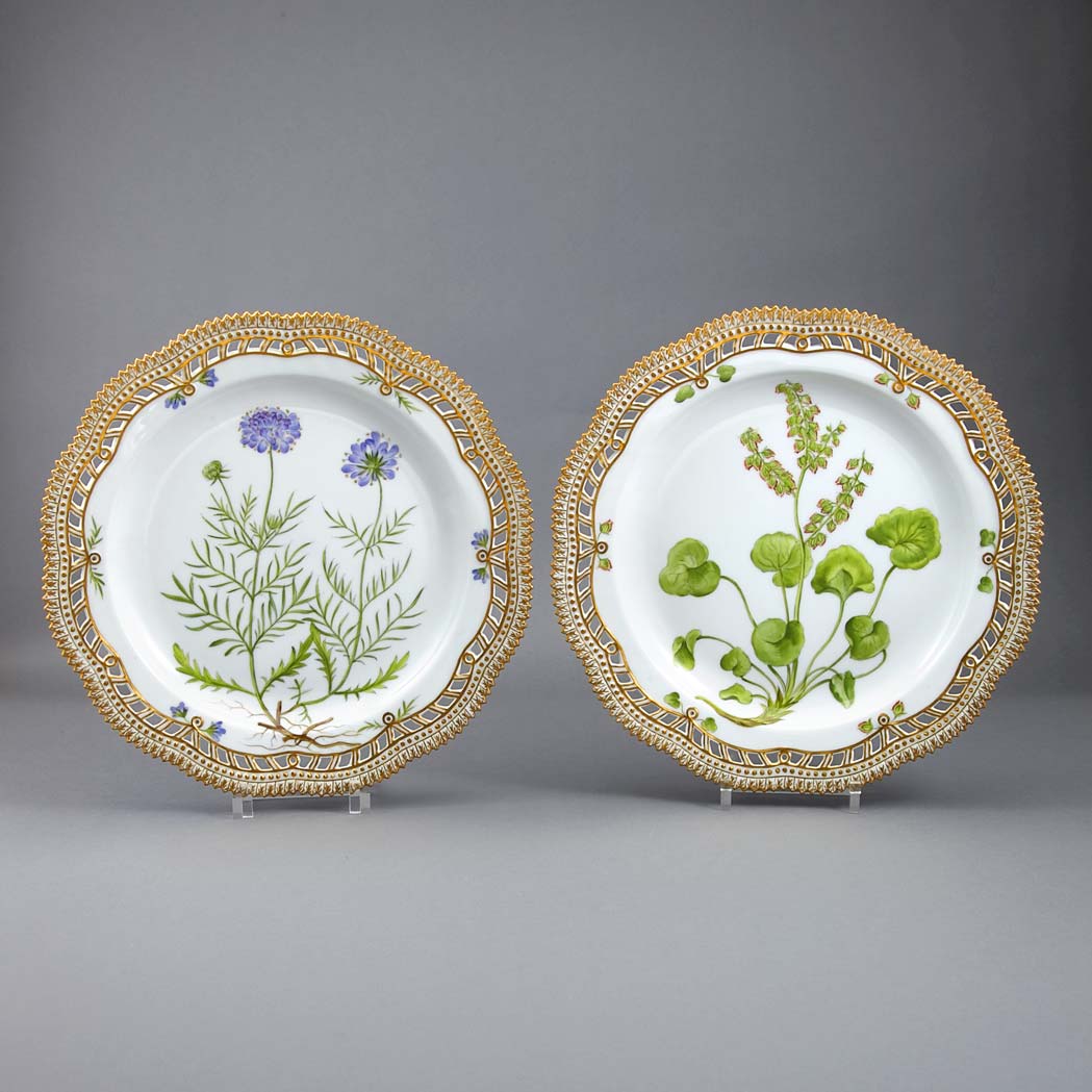 Appraisal: Pair of Royal Copenhagen Flora Danica Porcelain Reticulated Diner Plates