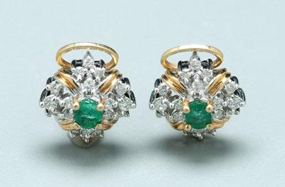 Appraisal: Emerald and diamond ear clips round brilliant diamonds SI clarity