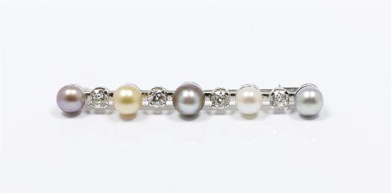 Appraisal: NATURAL PEARL AND DIAMOND BROOCH G BELIN ca White gold