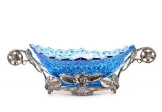 Appraisal: Tuft's Silver Sapphire Blue Glass Center Bowl James Walker Tufts