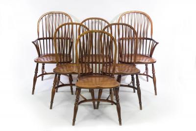 Appraisal: A set of six Windsor type stick back chairs with