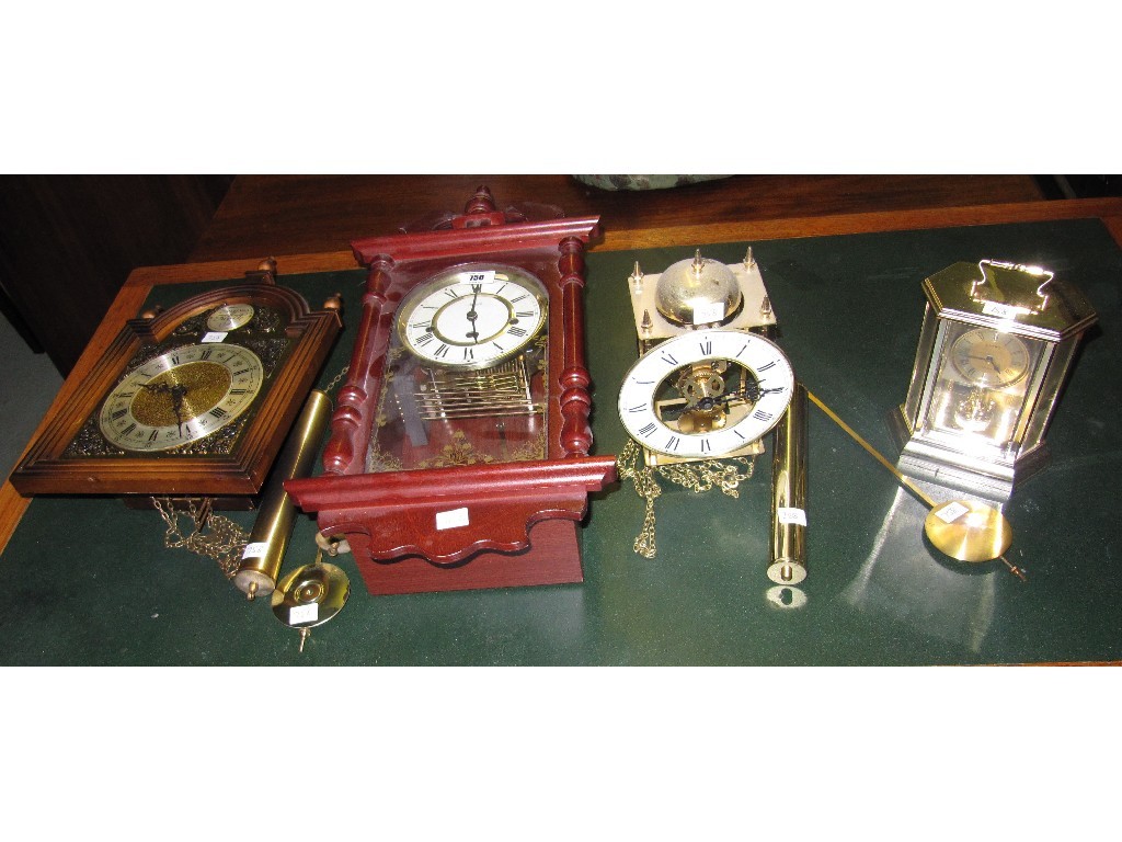 Appraisal: Lot comprising three reproduction wall clocks and a mantle clock