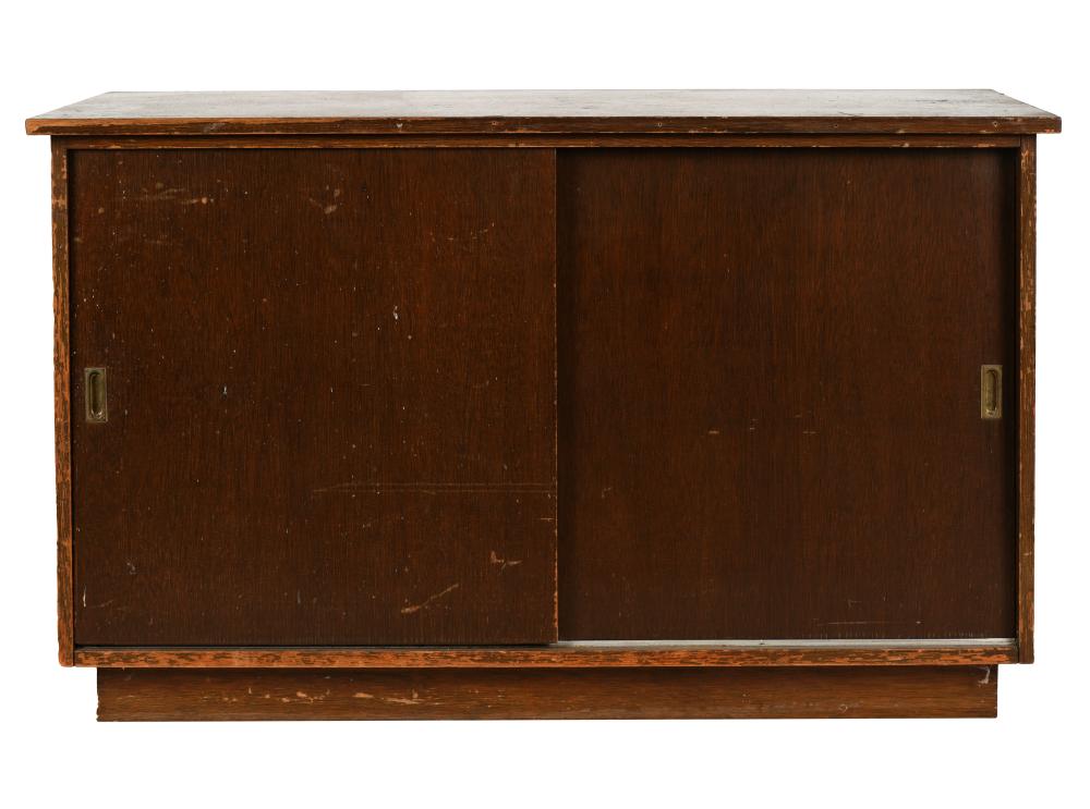 Appraisal: MID-CENTURY MODERN CABINETunsigned with two sliding doors enclosing two adjustable