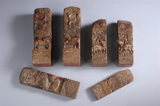 Appraisal: SIX CHINESE SOAPSTONE SEALS Late th-early th century - Largest