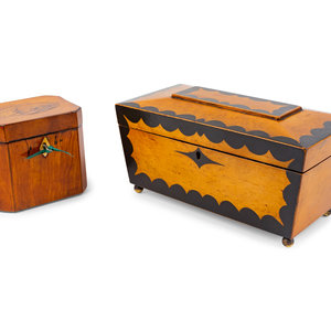 Appraisal: Two English Walnut Marquetry Tea Caddies CIRCA Largest height x