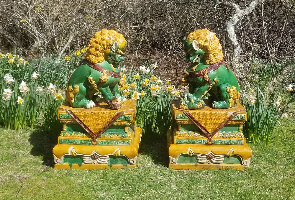 Appraisal: Pair of Vintage Chinese Ceramic Guardian Foo Lions th Century