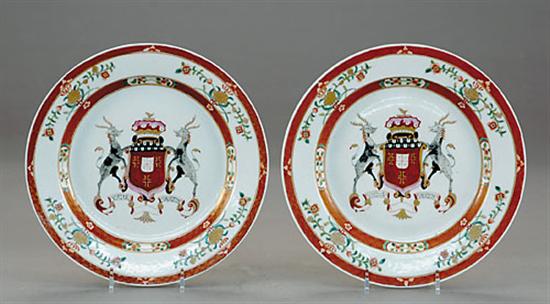 Appraisal: Pair armorial style porcelain plates attributed to Samson late th