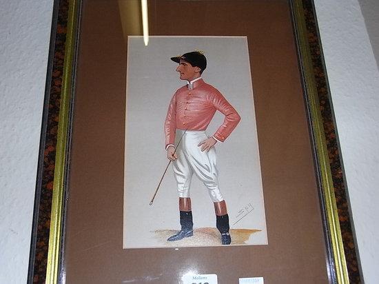 Appraisal: TWO SPY COLOURED PRINTS of Jockey's holding riding crops each