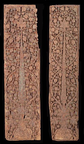 Appraisal: Two North Indian carved wood panels th Century Each architectural