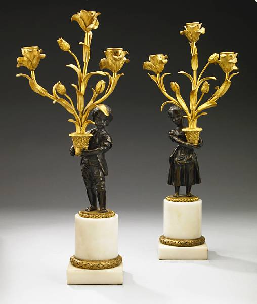 Appraisal: A pair of Louis XVI style gilt and patinated bronze