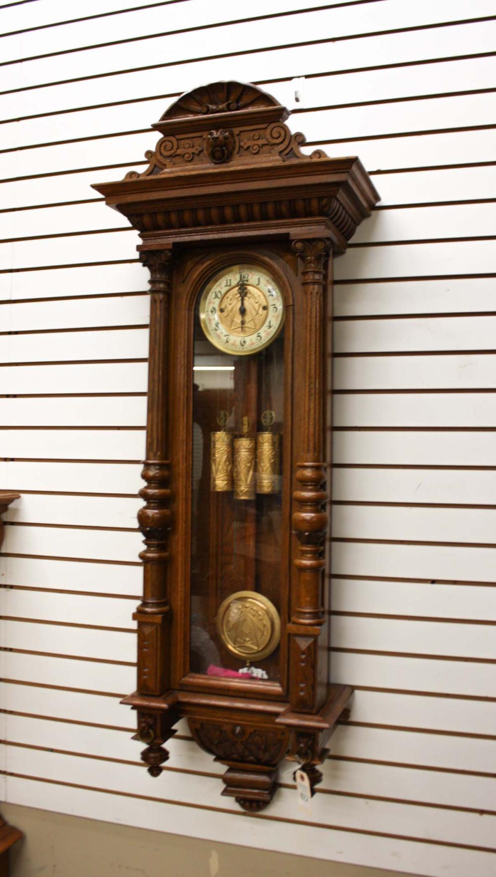 Appraisal: GUSTAV BECKER LONG CASE WALL CLOCK Gustav Becker Clock Workshops