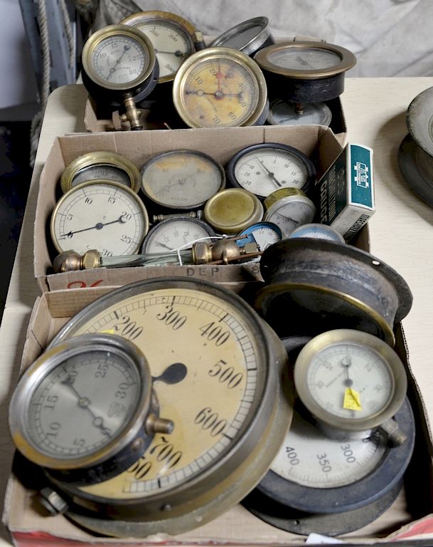 Appraisal: Large group of gauges most steam pressure gauges oil gauges