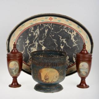 Appraisal: Group English and French toleware th c pcs incl gallery