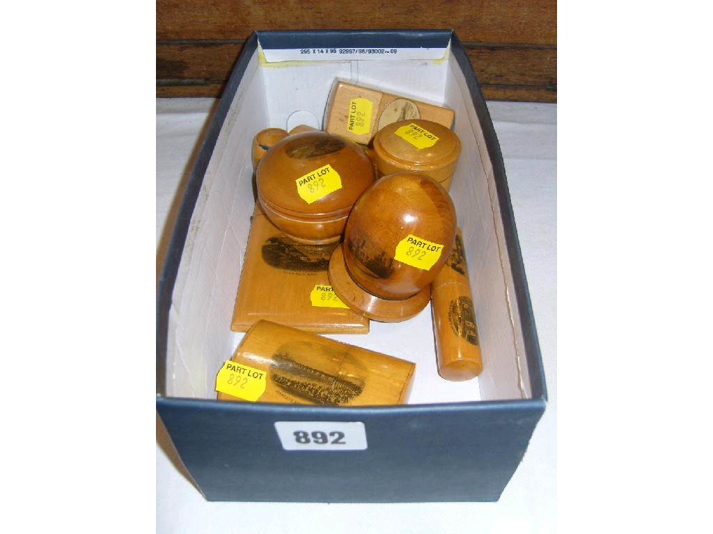 Appraisal: A collection of nine Mauchline ware shaped boxes comprising a