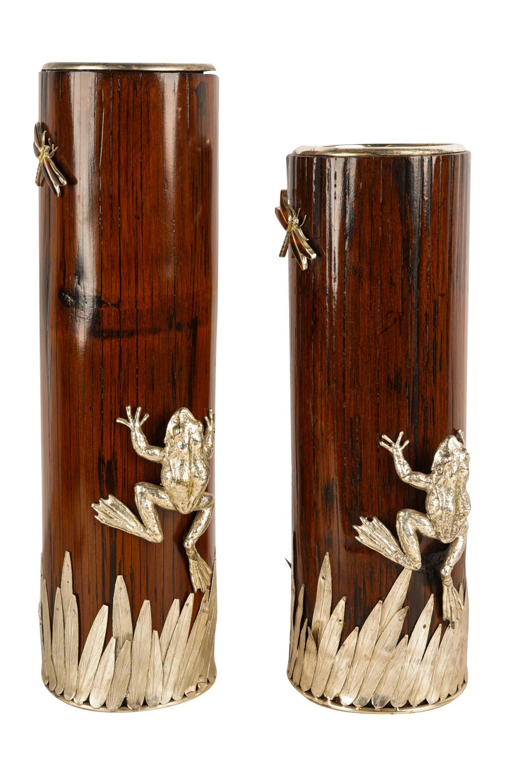 Appraisal: PAIR JAPANESE SILVER-MOUNTED BAMBOO VASESunmarked Condition slight bending to leaves