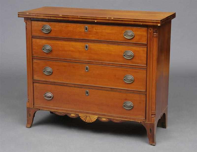 Appraisal: FEDERAL BRASS-MOUNTED AND INLAID CHERRY CHEST OF DRAWERS The top