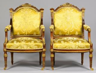 Appraisal: French Louis XVI Style Chairs w Bronze Mounts Pair of