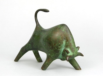 Appraisal: A Modernist Bronze Figural of a Bull A modernist style